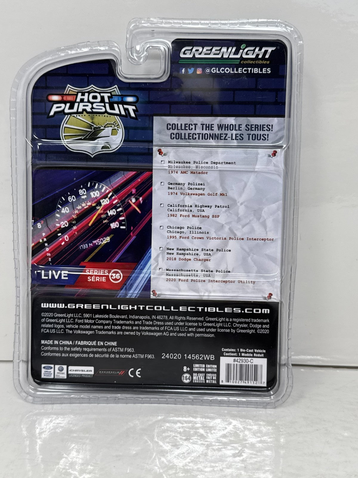 Greenlight Hot Pursuit 1982 Ford Mustang SSP California Patrol 1:64 Diecast