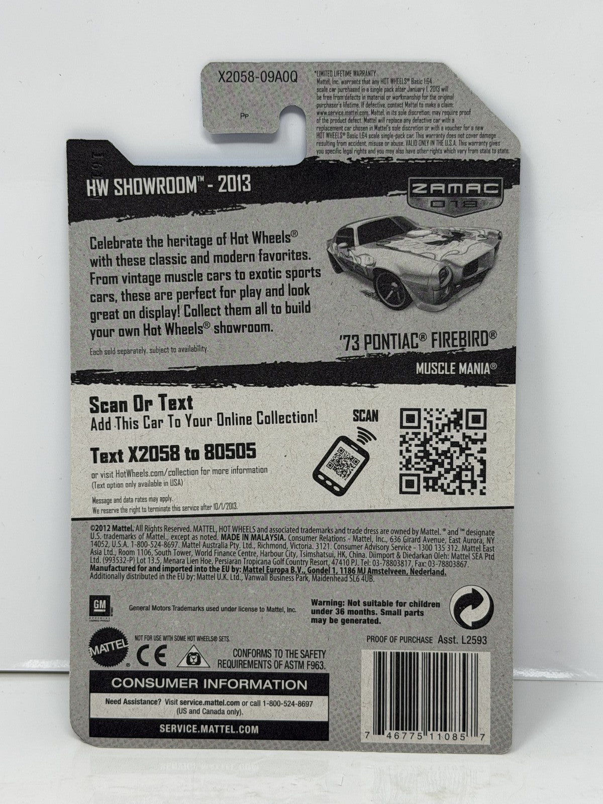 Hot Wheels ZAMAC HW Showroom 1973 Pontiac Firebird 1:64 Diecast