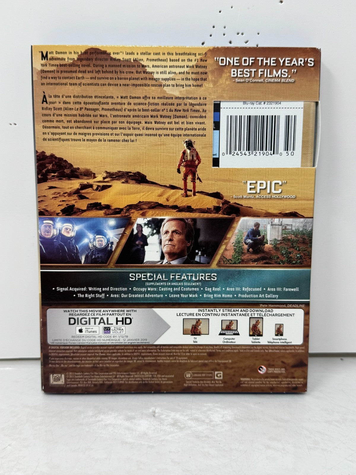 The Martian (3D Blu-ray) Matt Damon Sci-Fi Adventure Ridley Scott Film