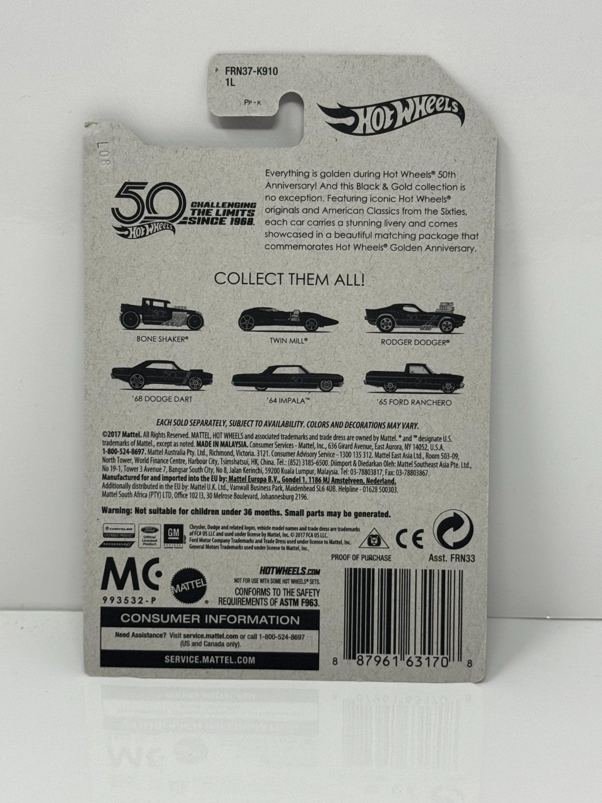 Hot Wheels 50th Anniversary Black & Gold 1968 Dodge Dart 1:64 Diecast Black