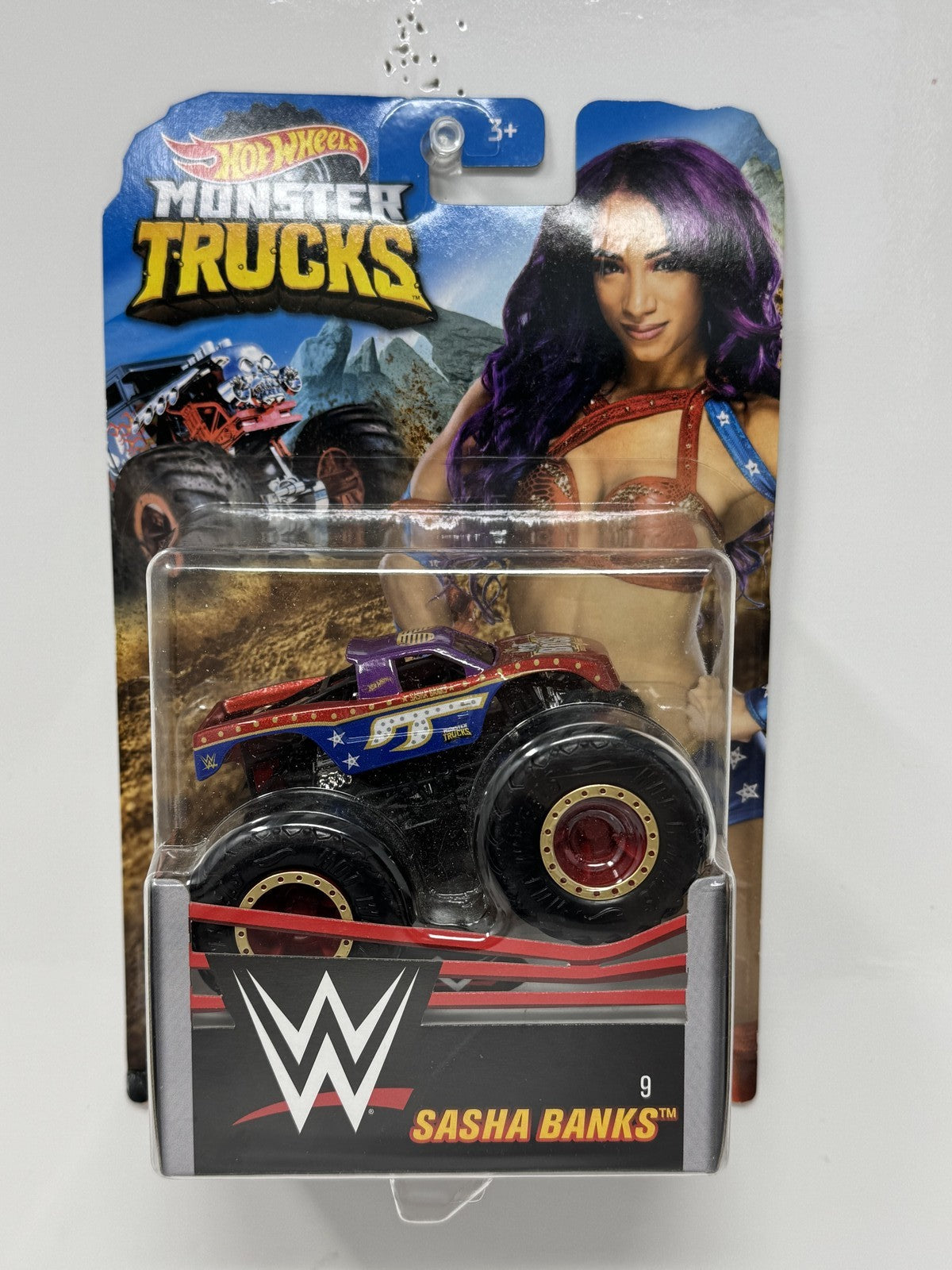 Hot Wheels Monster Trucks WWE Sasha Banks 1:64 Diecast Red and Blue