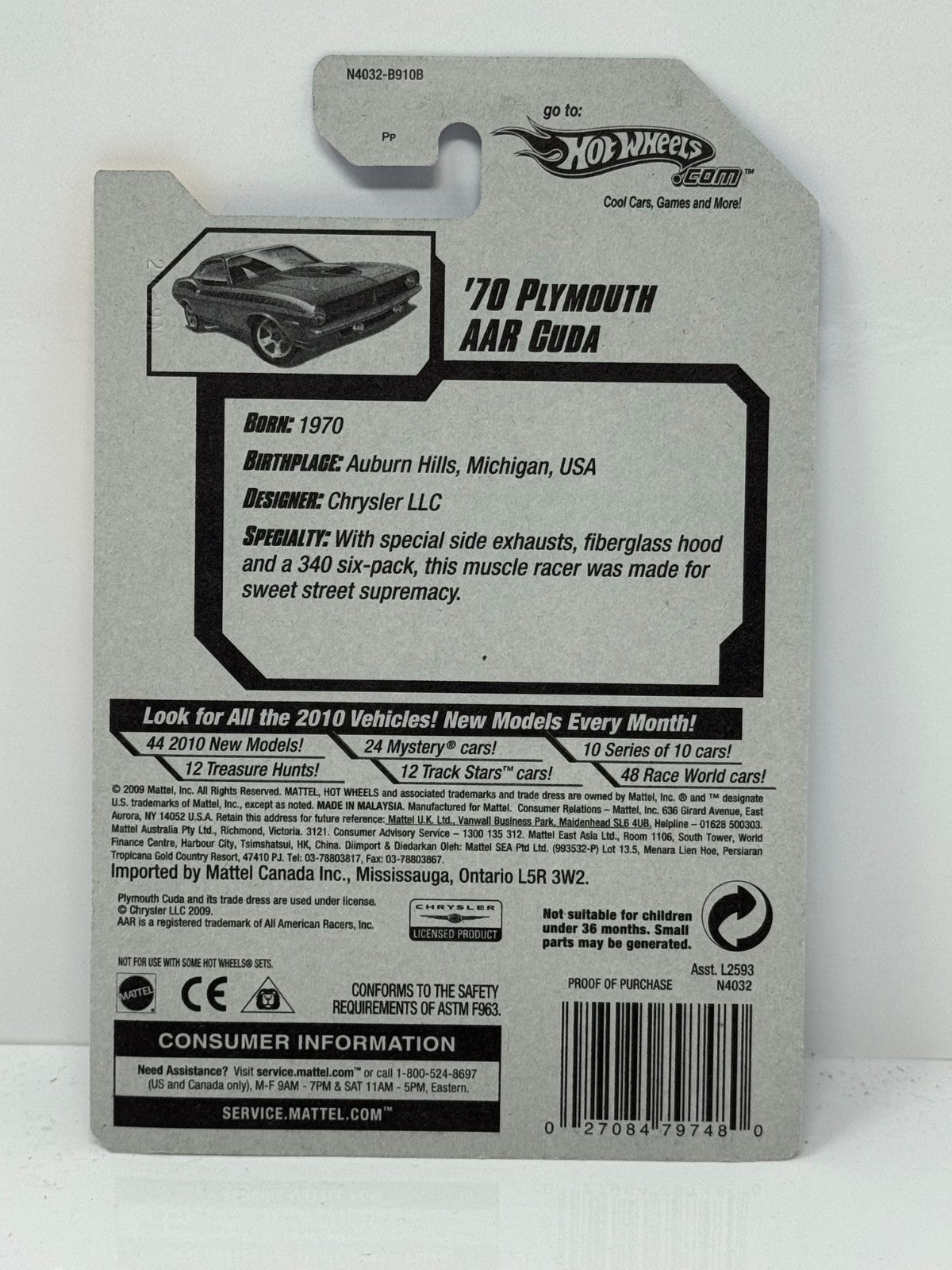 Hot Wheels 2009 New Models 1970 Plymouth AAR Cuda 1:64 Diecast Factory Sealed