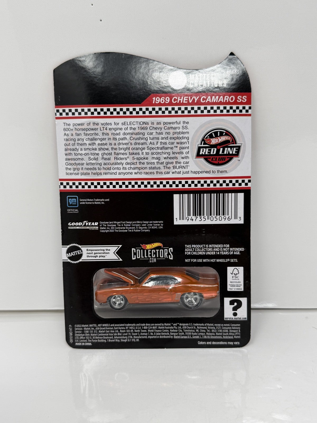 Hot Wheels RLC Red Line Club 2022 Selections 1969 Chevy Camaro SS 1:64 Diecast