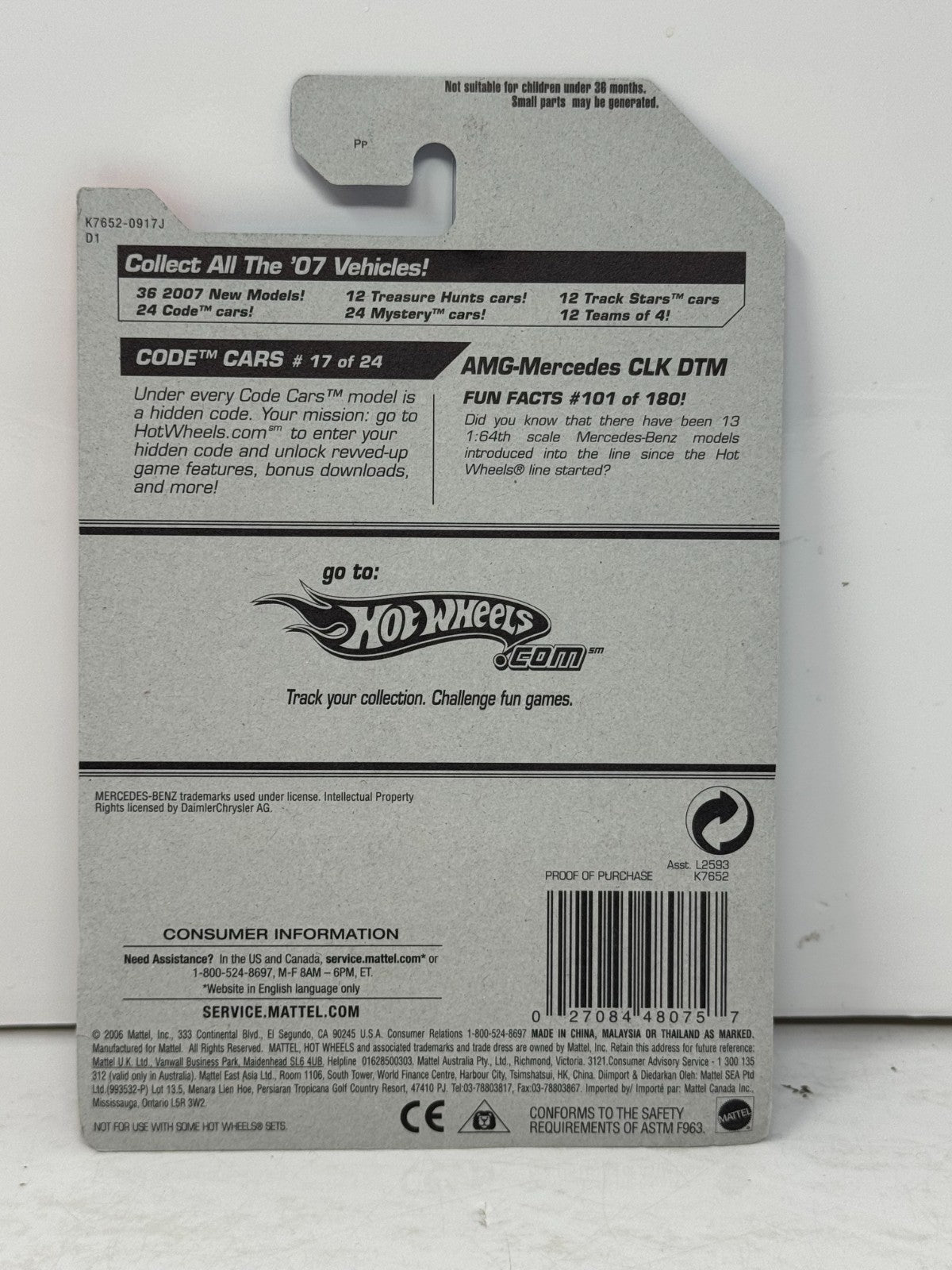 Hot Wheels Code Car AMG-Mercedes CLK DTM 1:64 Diecast Silver