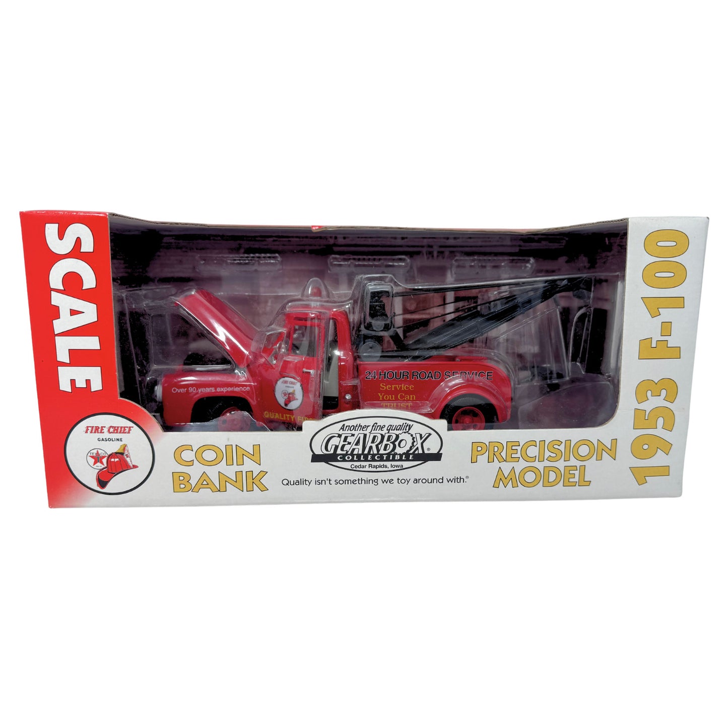 Gearbox Fire Chief Gasoline 1953 Ford F-100 Tow Truck 1:24 Diecast Coin Bank