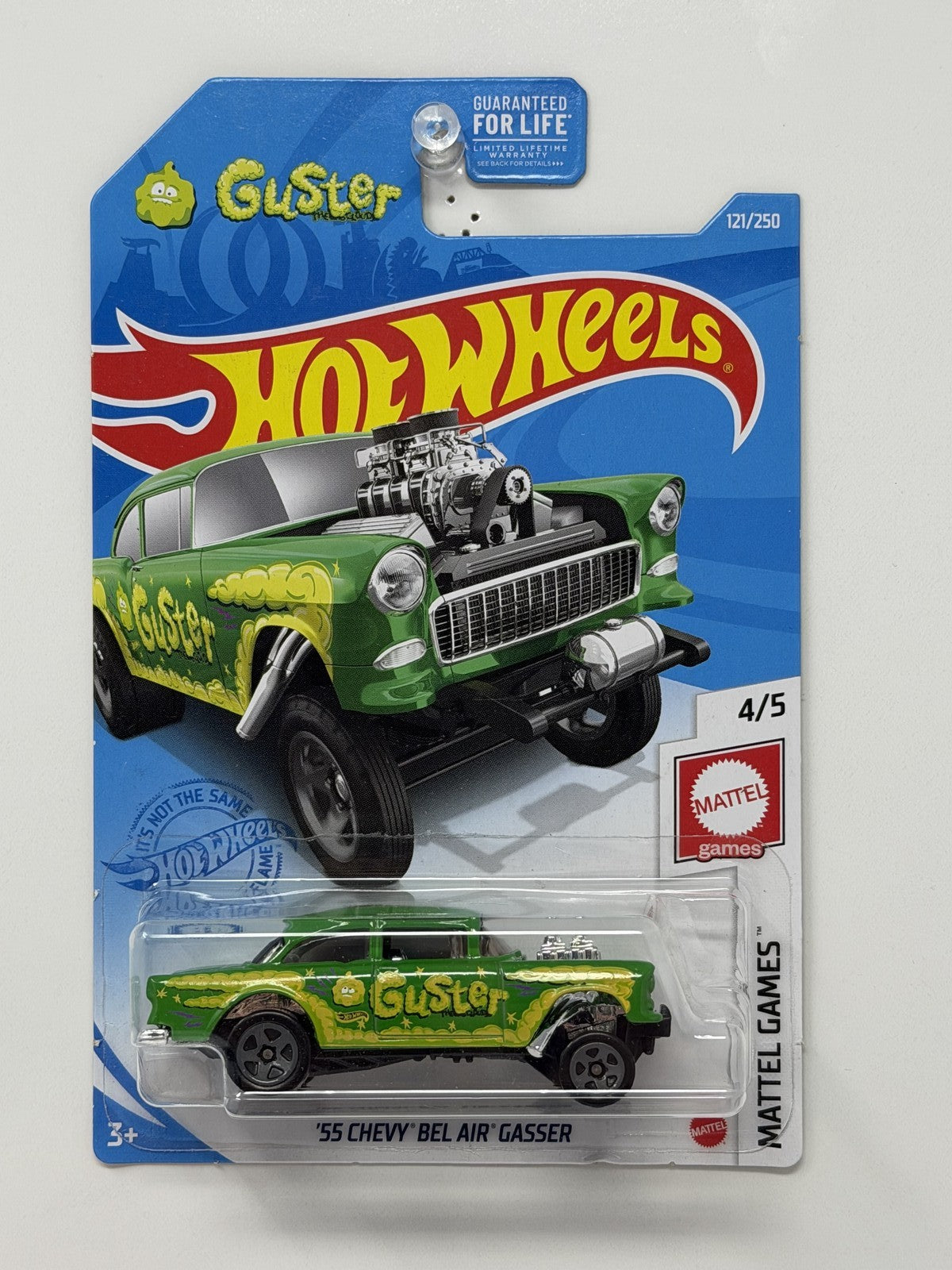 Hot Wheels Mattel Games Guster 1955 Chevy Bel Air Gasser Green 1:64 U.S. Card