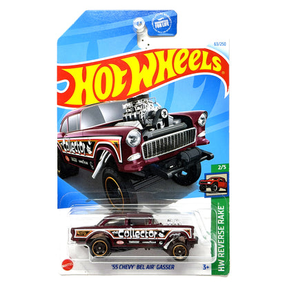 Hot Wheels HW Reverse Rake 1955 Chevy Bel Air Gasser Maroon 1:64 Diecast US Card