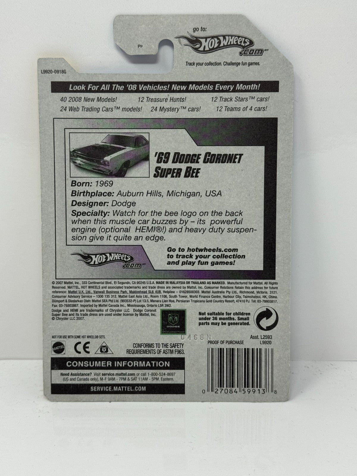 Hot Wheels New Models 1969 Dodge Coronet Super Bee 1:64 Diecast Factory Sealed