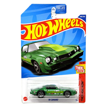 Hot Wheels Then and Now 1981 Chevrolet Camaro 1:64 Diecast Green USA Card