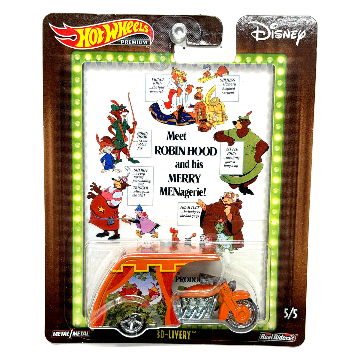 Hot Wheels Premium Disney Robin Hood 3D-Livery 1:64 Diecast