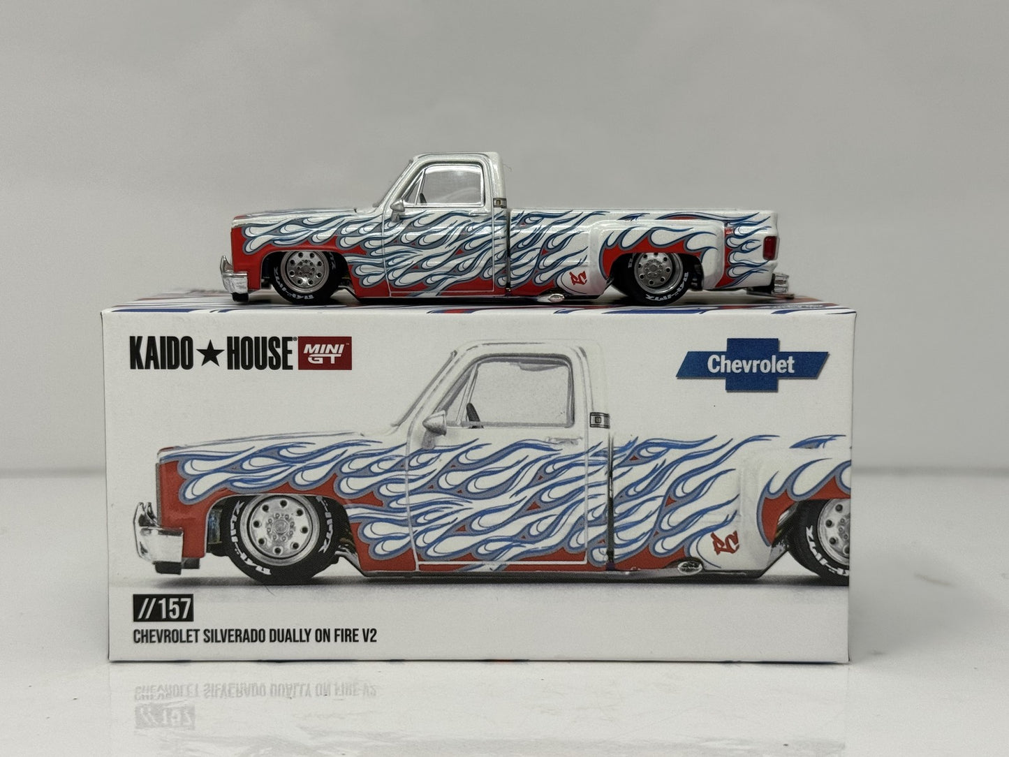 Kaido House MINI GT Chevrolet Silverado Dually On Fire V2 1:64 Diecast