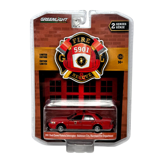Greenlight Fire & Rescue 2001 Ford Crown Victoria Baltimore FD 1:64 Diecast