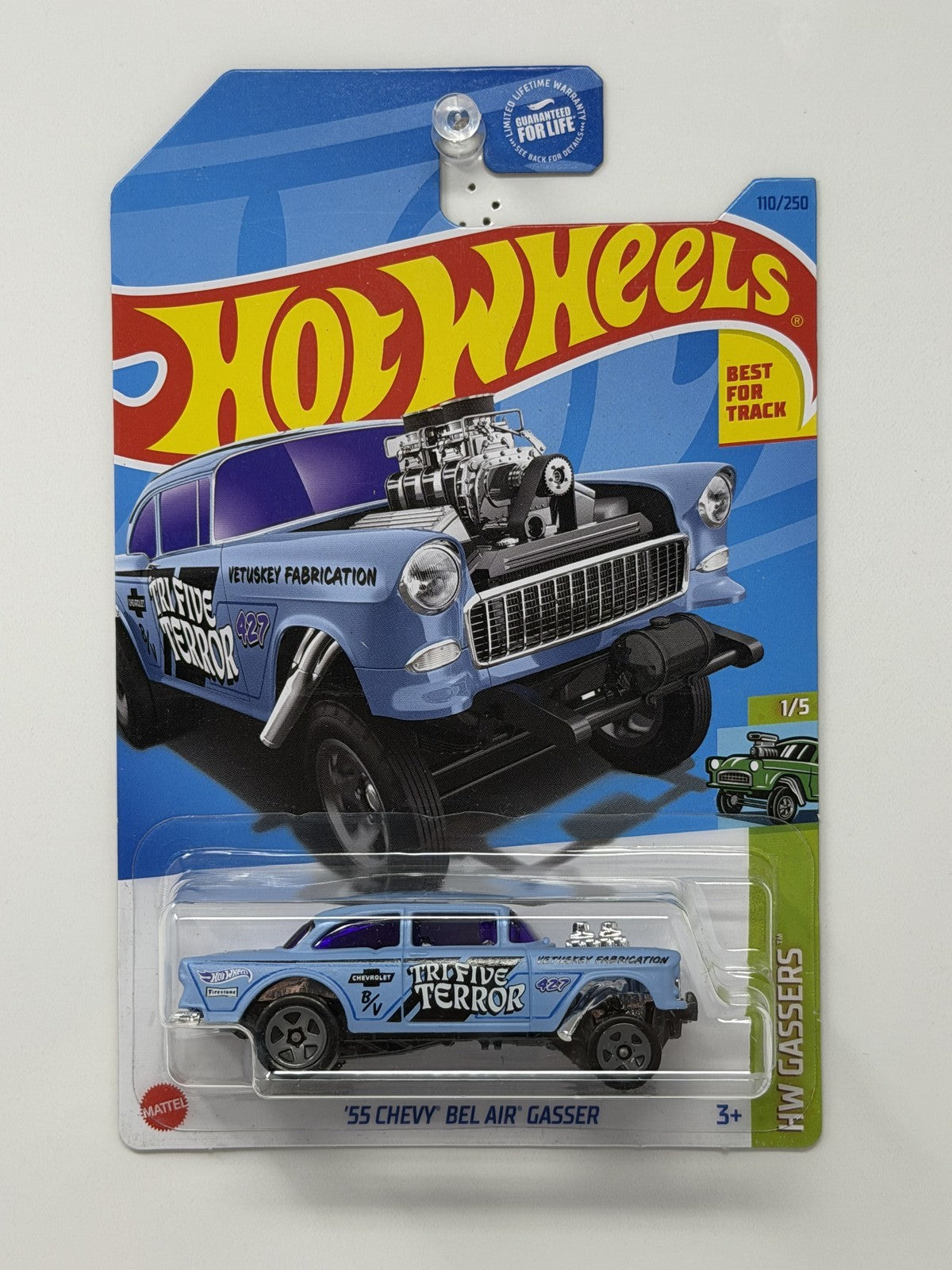 Hot Wheels HW Gassers 1955 Chevy Bel Air Gasser Blue 1:64 Diecast U.S. Card