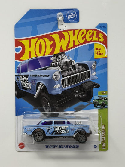 Hot Wheels HW Gassers 1955 Chevy Bel Air Gasser Blue 1:64 Diecast U.S. Card