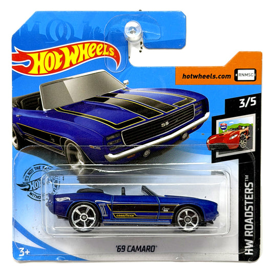 Hot Wheels HW Roadsters 1969 Chevrolet Camaro 1:64 Diecast Blue Short Card