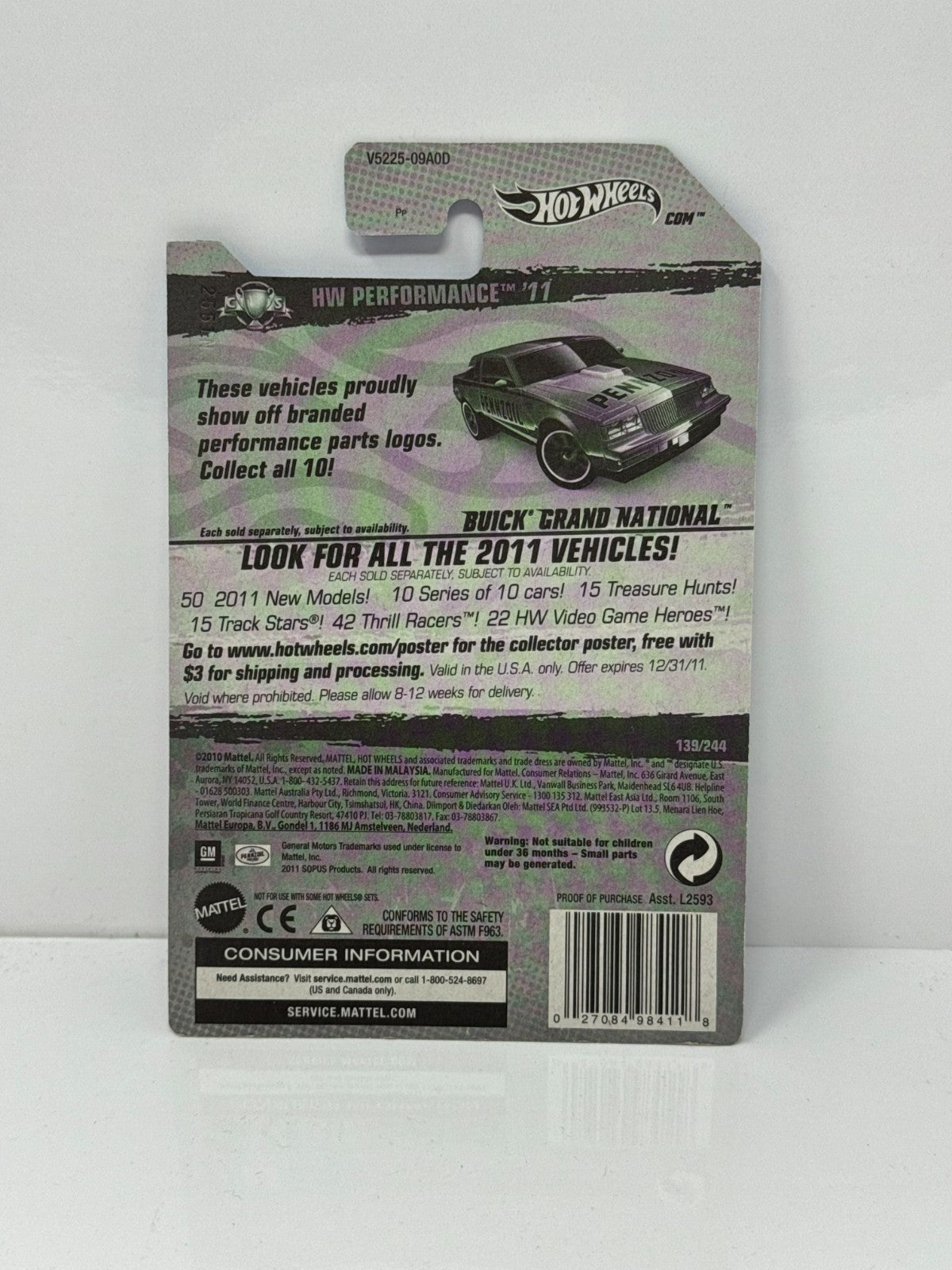 Hot Wheels Performance 1987 Buick Grand National 1:64 Diecast Factory Sealed V2