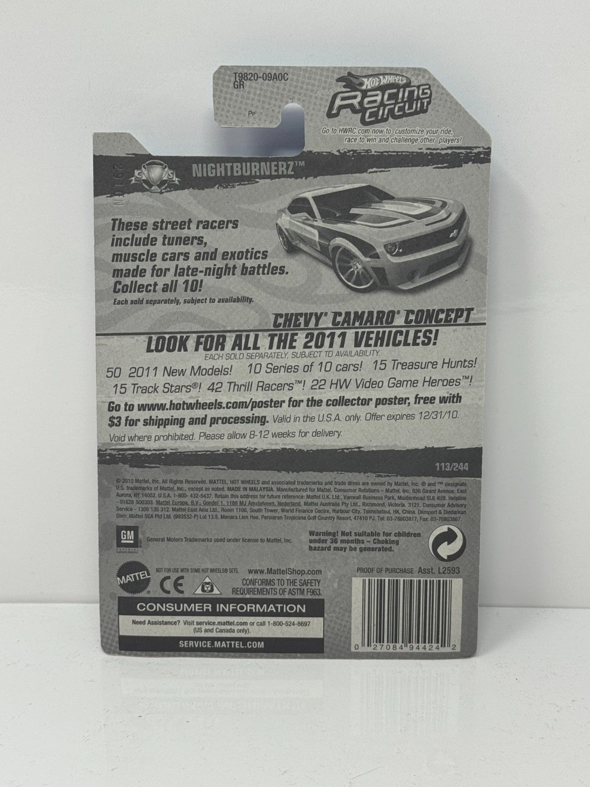 Hot Wheels Nightburnerz Chevy Camaro Concept 1:64 Diecast Factory Sealed Teal