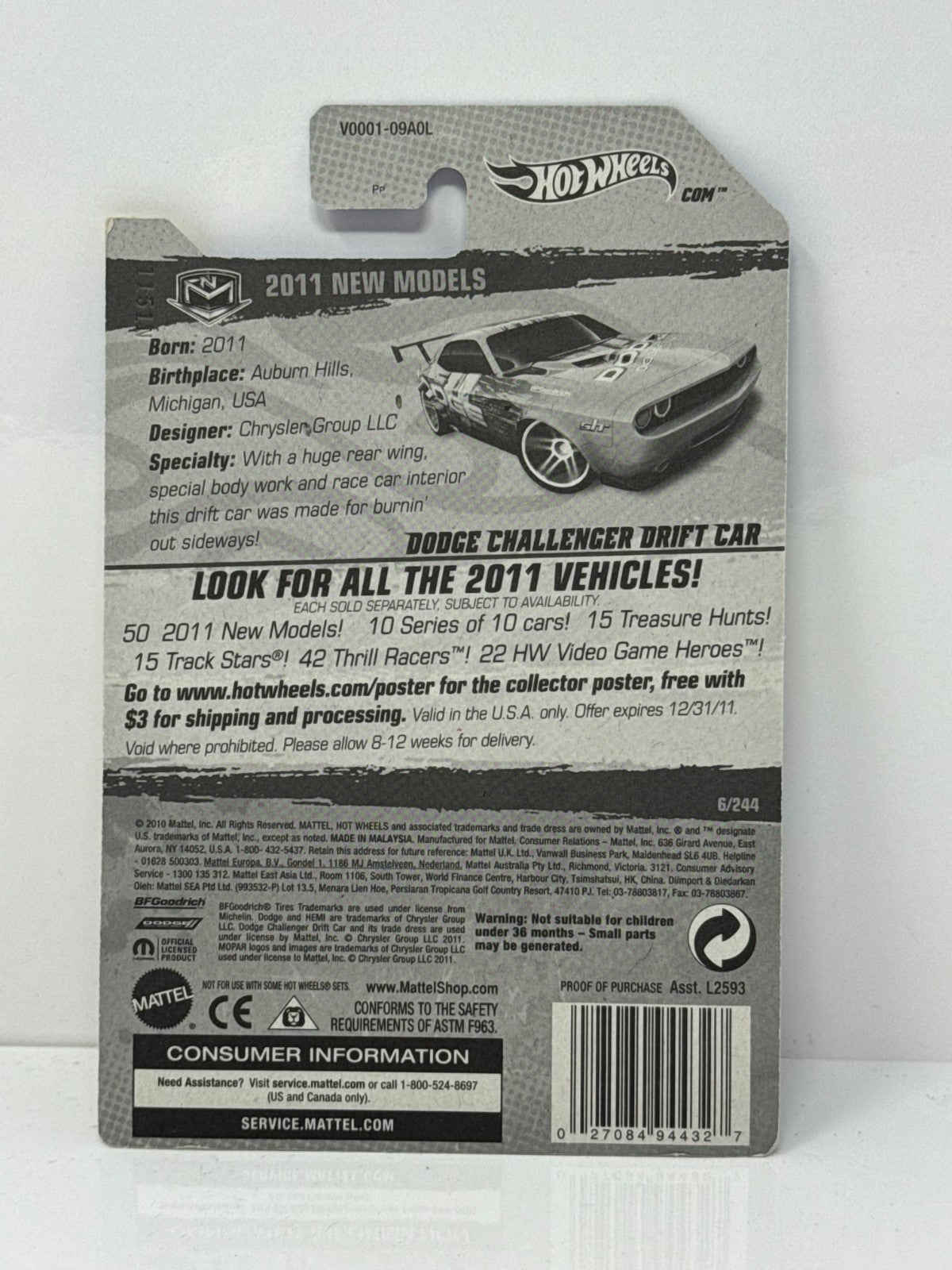 Hot Wheels 2011 New Models Dodge Challenger Drift Car 164 Diecast Factory Sealed