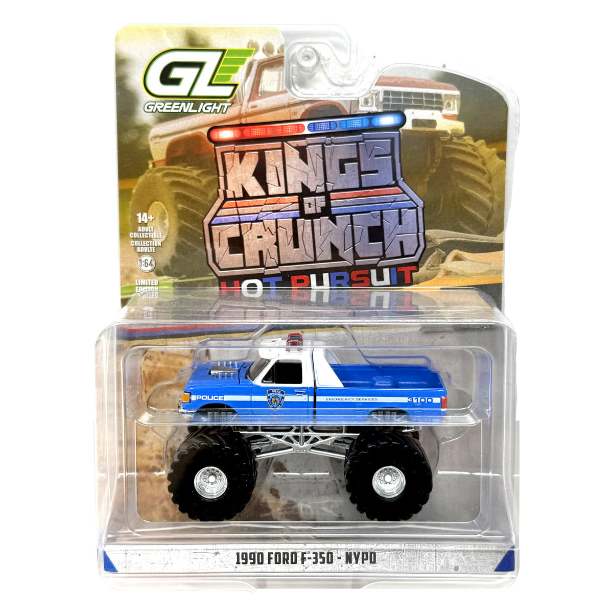 Greenlight Kings of Crunch Hot Pursuit 1990 Ford F-350 NYPD 1:64 Diecast