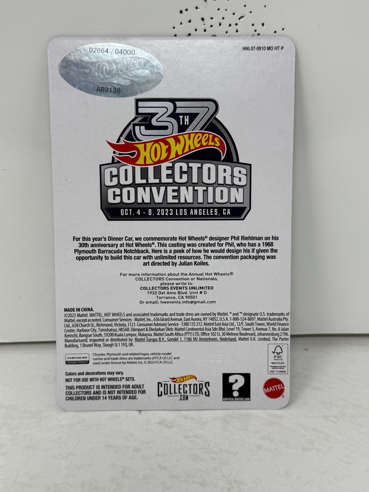 Hot Wheels Collectors Convention 1968 Custom Plymouth Barracuda 1:64 Diecast