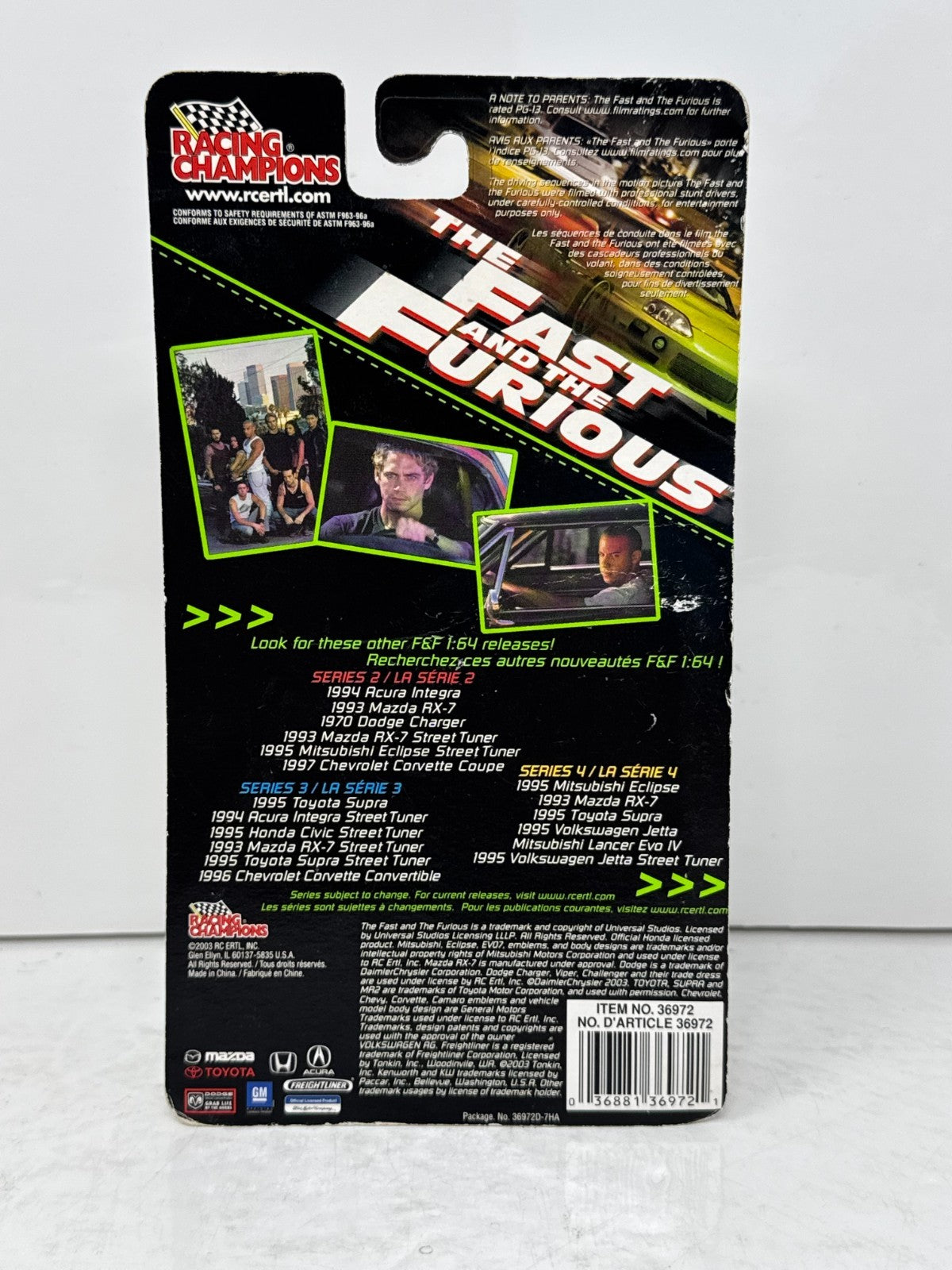 Racing Champions The Fast and the Furious 1995 Toyota Supra 1:64 Diecast