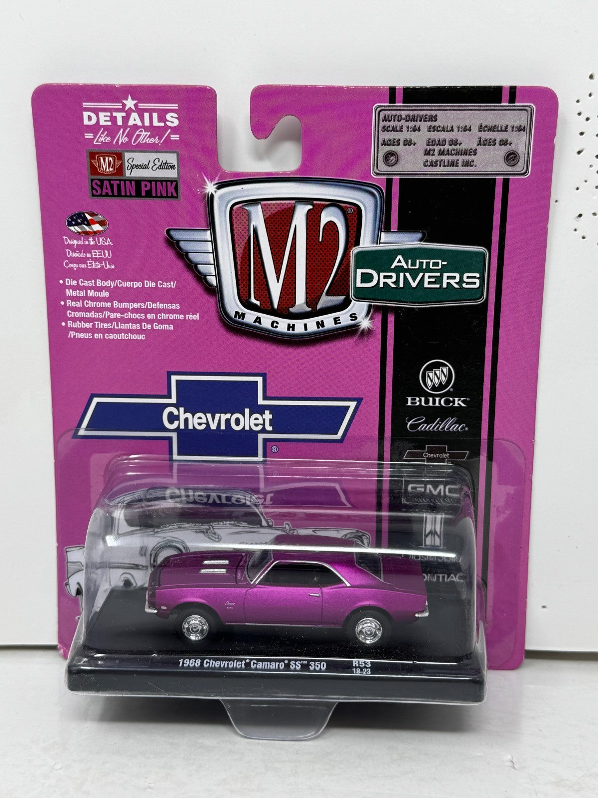Machines 1968 Chevrolet Camaro SS 350 Satin Pink 1:64 Diecast