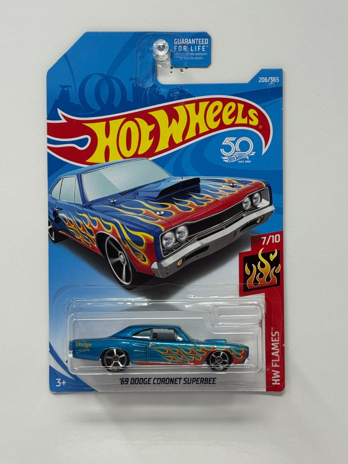 Hot Wheels Flames 1969 Dodge Coronet Super Bee 1:64 Diecast Blue