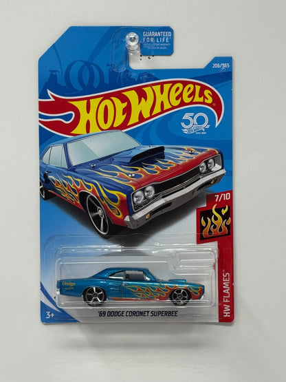 Hot Wheels Flames 1969 Dodge Coronet Super Bee 1:64 Diecast Blue