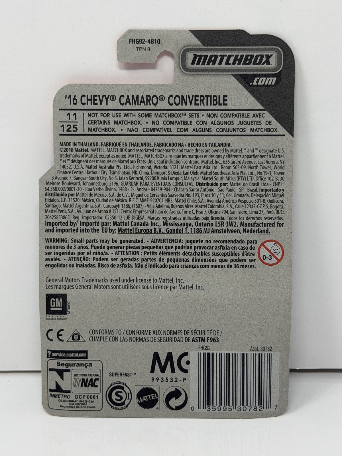 Matchbox Road Trip 2016 Chevrolet Camaro Convertible 1:64 Diecast Blue V2
