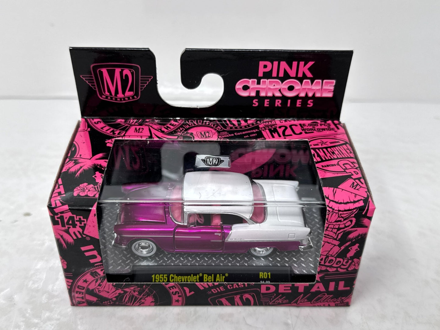M2 Machines Pink Chrome Series 1955 Chevrolet Bel Air 1:64 Diecast