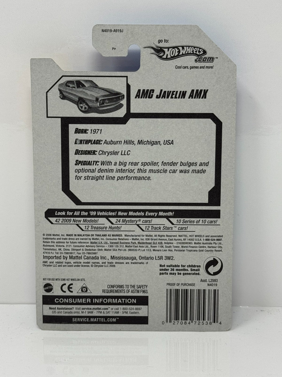 Hot Wheels 2009 New Models AMC Javelin AMX Green 1:64 Diecast Factory Sealed