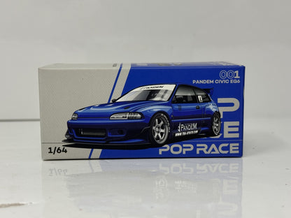 POP RACE Honda Civic EG6 Pandem 1:64 Diecast Blue