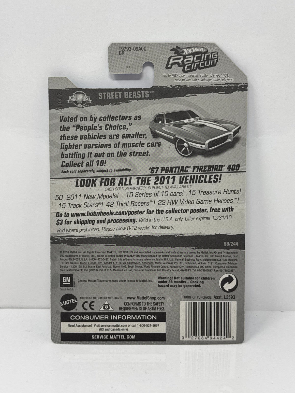 Hot Wheels Street Beasts 1967 Pontiac Firebird 400 1:64 Diecast Factory Sealed