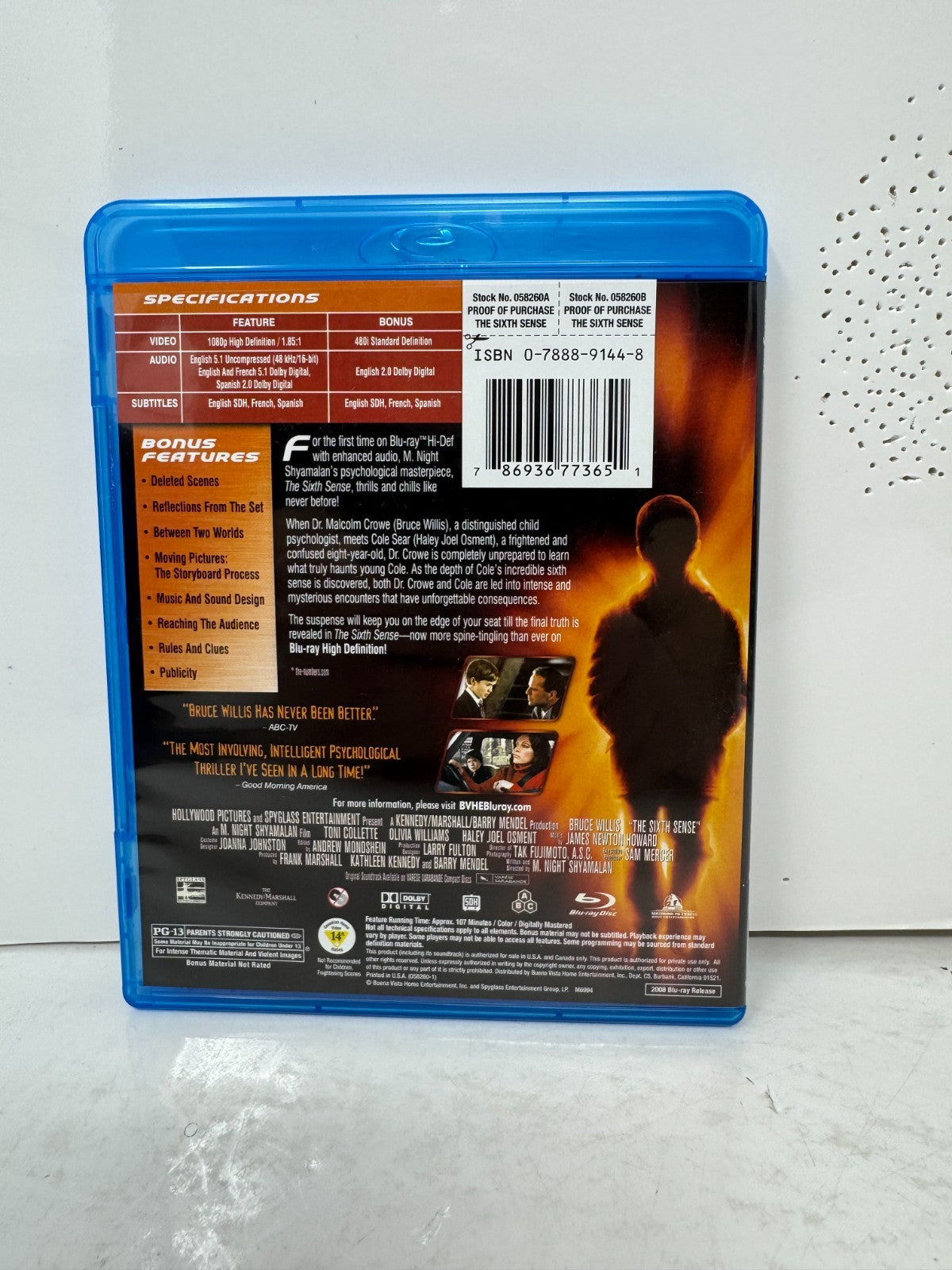 The Sixth Sense (Blu-ray) Bruce Willis Thriller Good Condition!!!