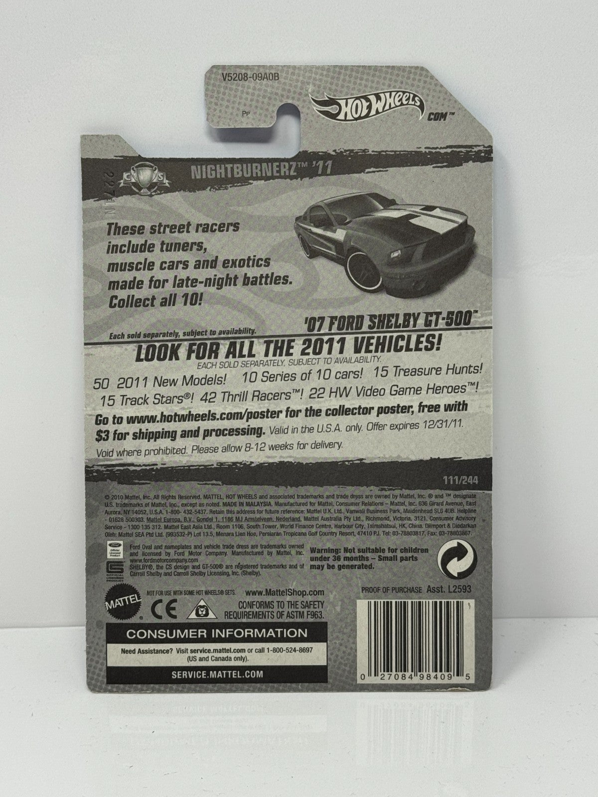 Hot Wheels Nightburnerz 2011 Ford Shelby GT500 1:64 Diecast Factory Sealed