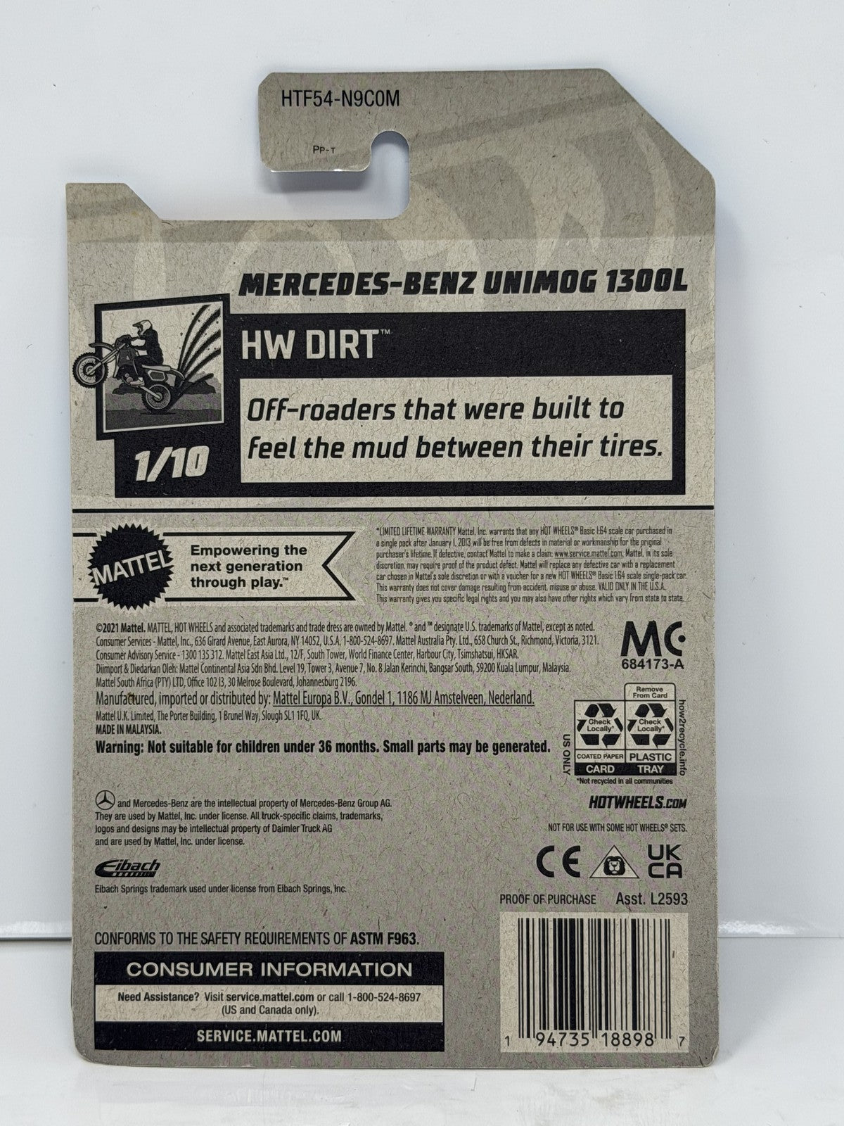 Hot Wheels ZAMAC HW Dirt Mercedes-Benz Unimog 1300L 1:64 Diecast
