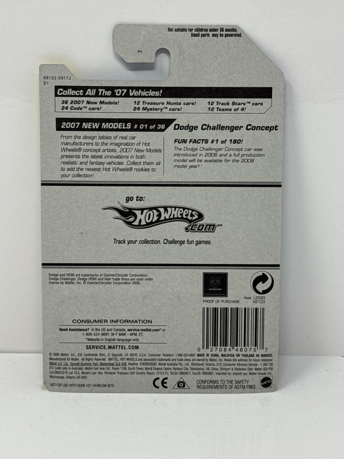 Hot Wheels 2007 New Models Dodge Challenger Concept 1:64 Diecast Factory Sealed