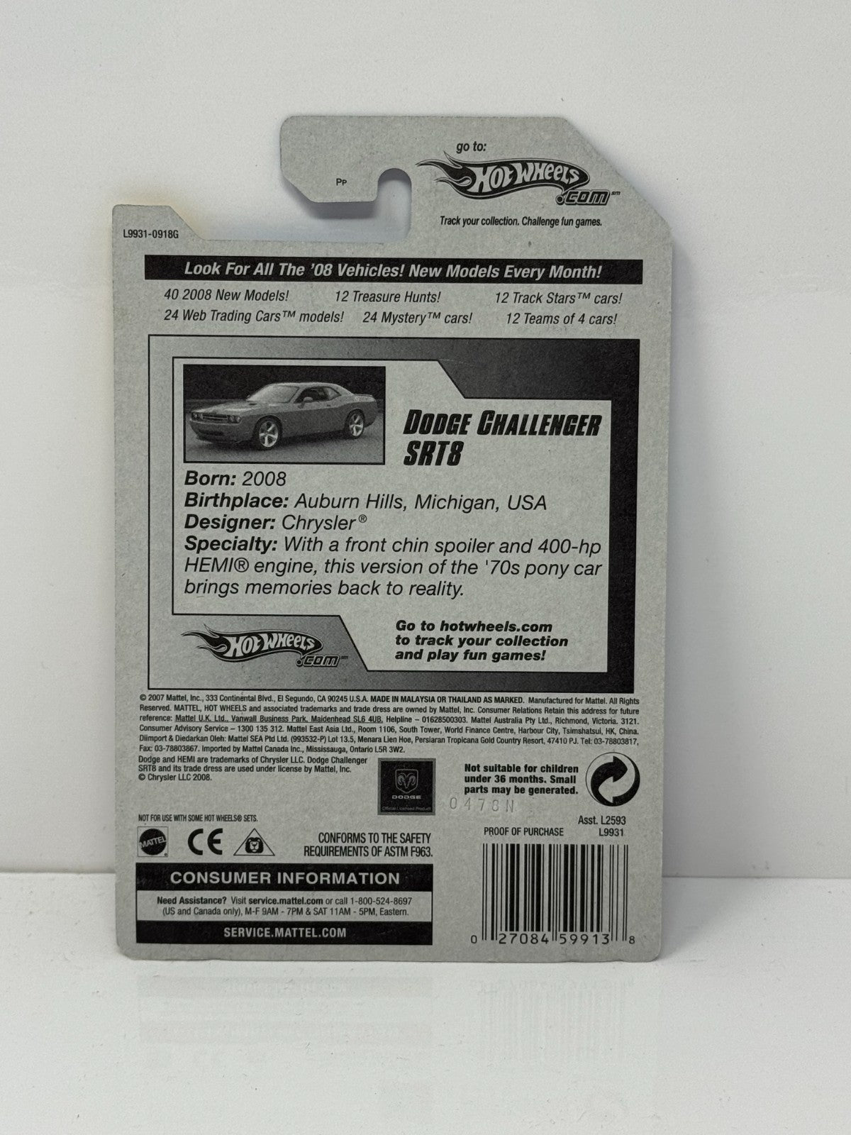 Hot Wheels 2008 New Models Dodge Challenger SRT8 1:64 Diecast Factory Sealed