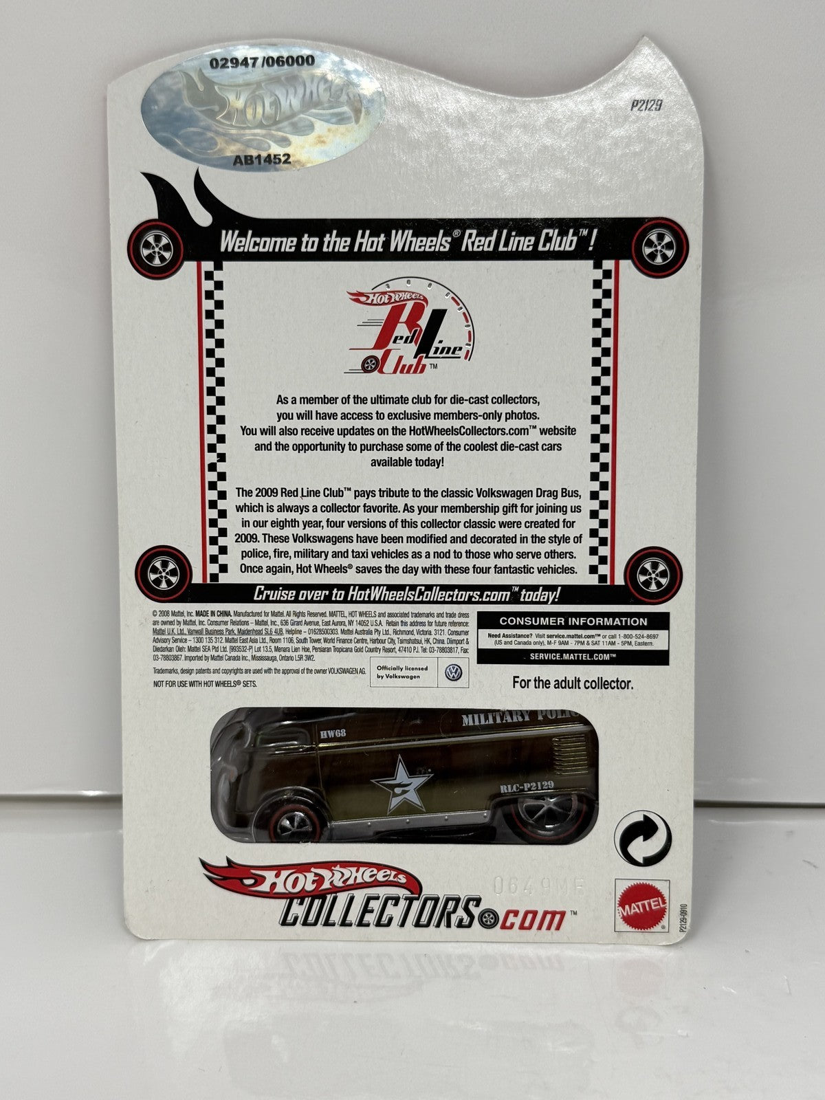 Hot Wheels RLC Red Line Club 2009 Club Volkswagen Drag Bus 1:64 Diecast