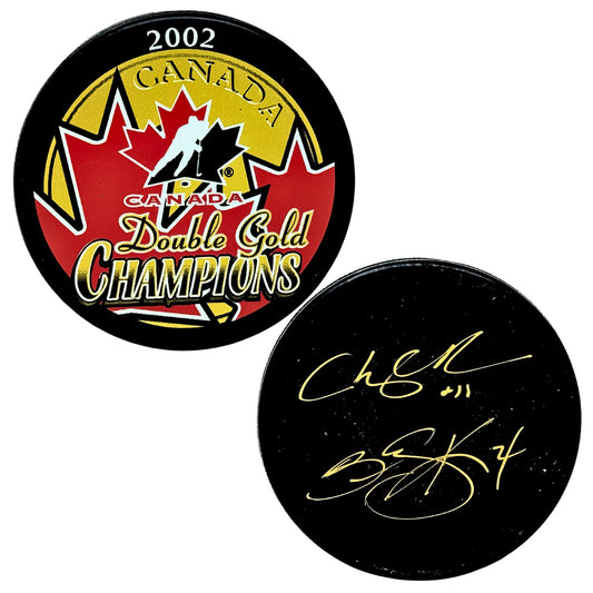 Cheryl Pounder & Becky Kellar Team Canada Autograph Puck Gold Auto