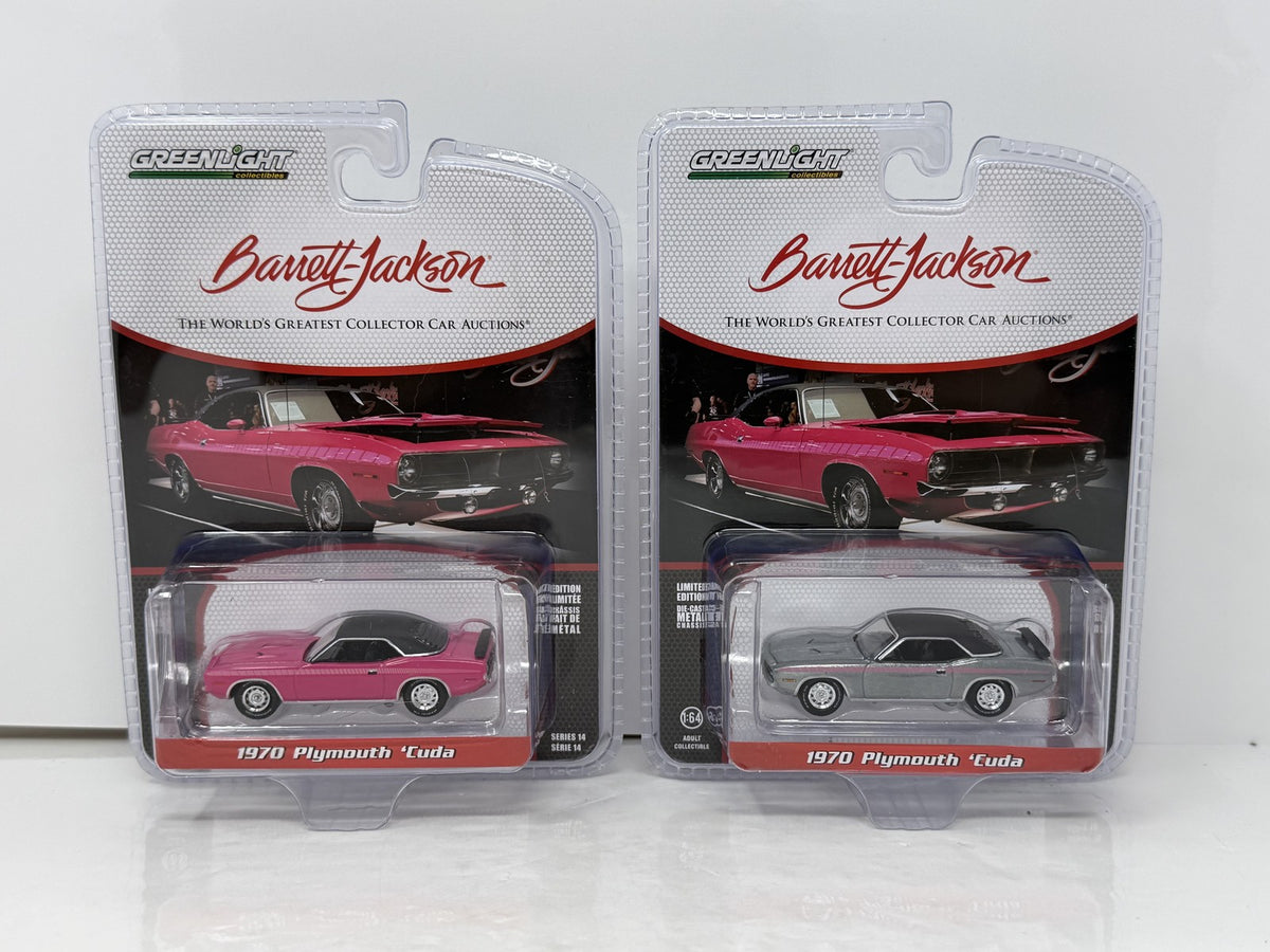 GreenLight Barrett-Jackson 1970 Plymouth Cuda RAW CHASE & Regular 1:64 Diecast