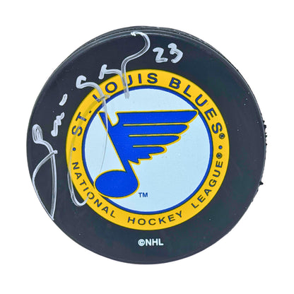Gaston Gingras St. Louis Blues Signed NHL Autograph Puck Silver Auto