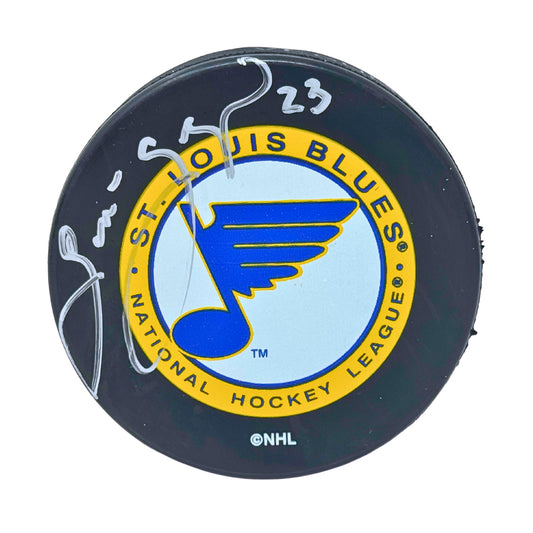Gaston Gingras St. Louis Blues Signed NHL Autograph Puck Silver Auto