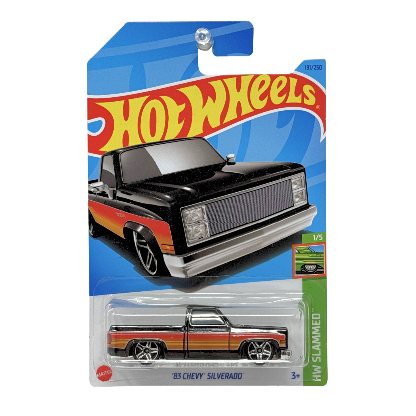 Hot Wheels HW Slammed 1983 Chevy Silverado Black Red Stripe 1:64 Diecast