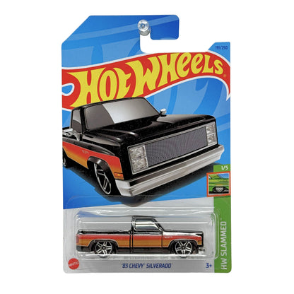 Hot Wheels HW Slammed 1983 Chevy Silverado Black Red Stripe 1:64 Diecast