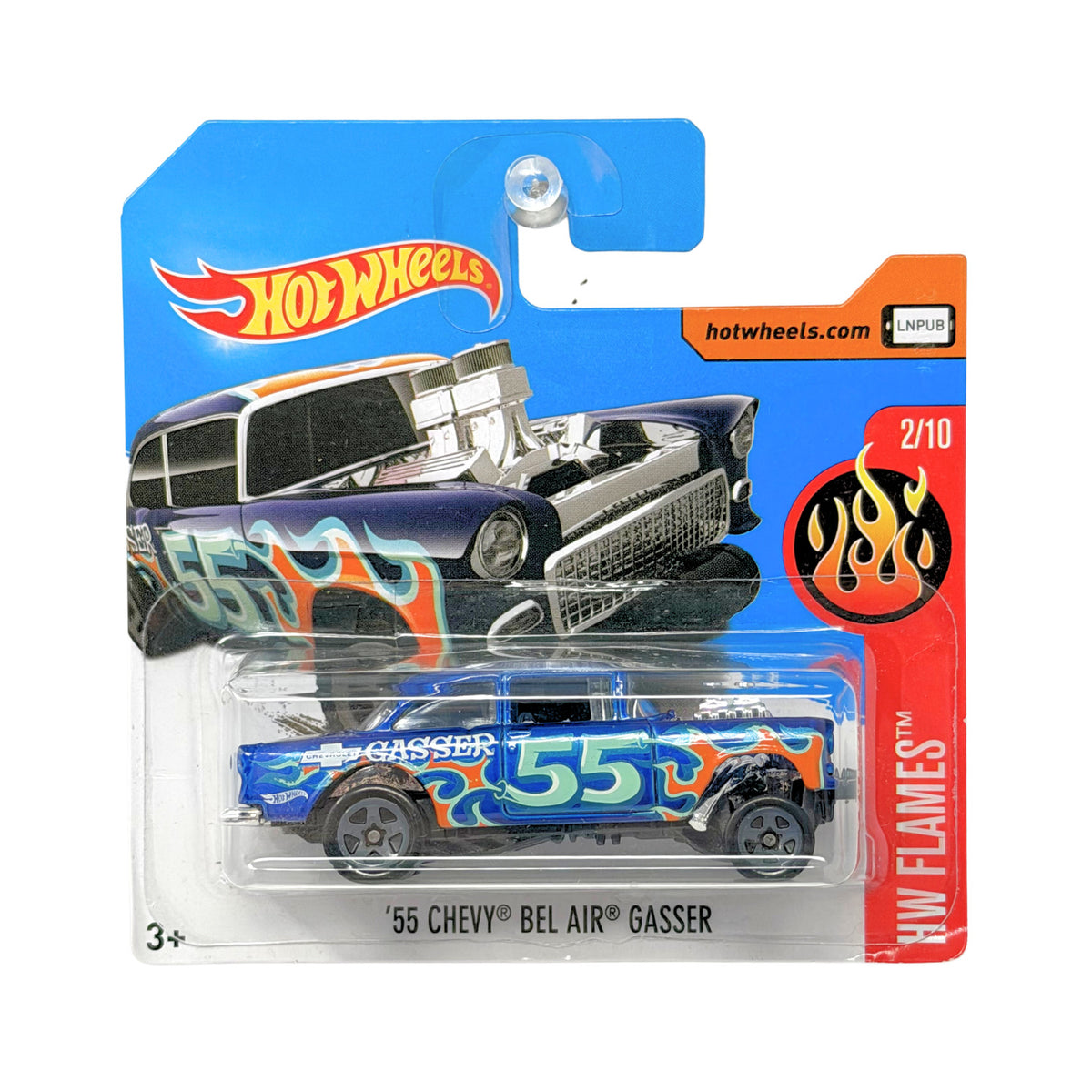 Hot Wheels HW Flames 1955 Chevy Bel Air Gasser Blue 1:64 Diecast Short Card