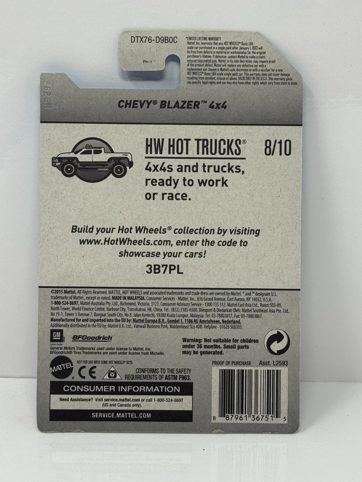 Hot Wheels Hot Trucks 1989 Chevy Blazer 4x4 1:64 Diecast
