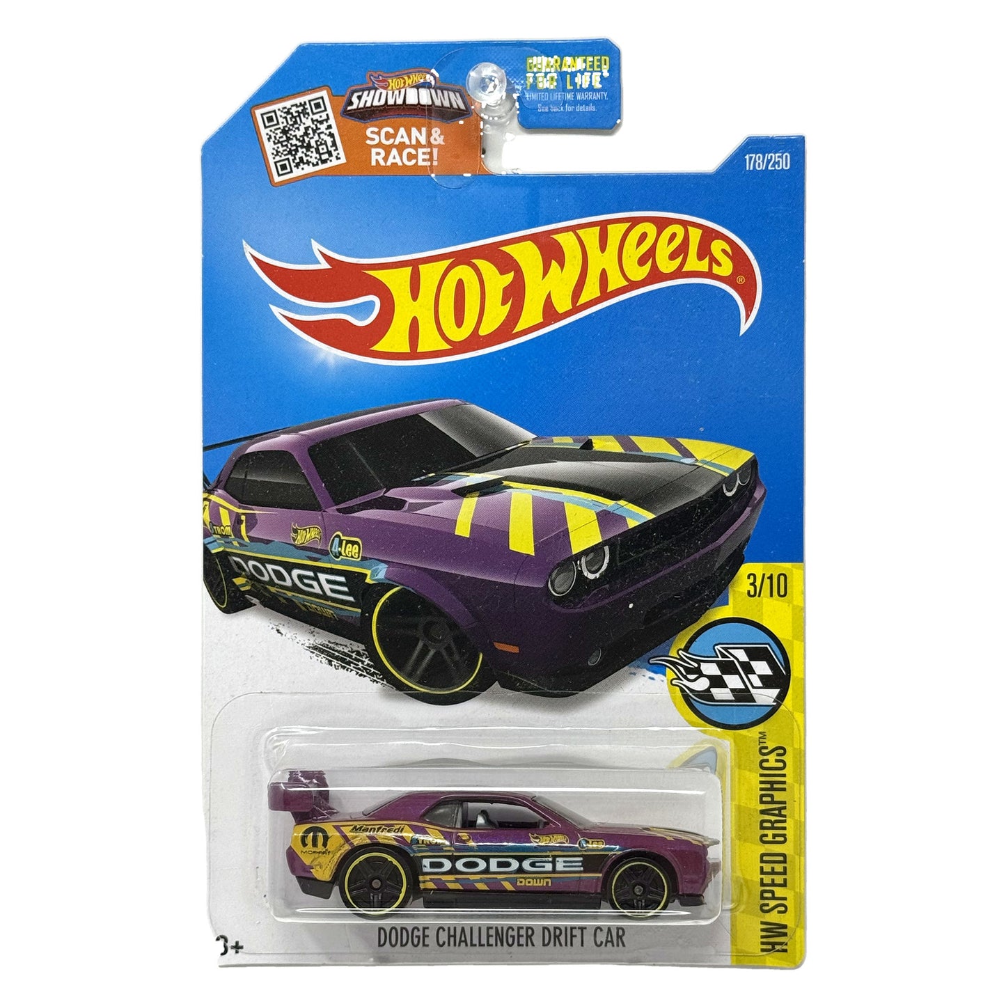 Hot Wheels Speed Graphics Dodge Challenger Drift Car 1:64 Diecast Purple Yellow