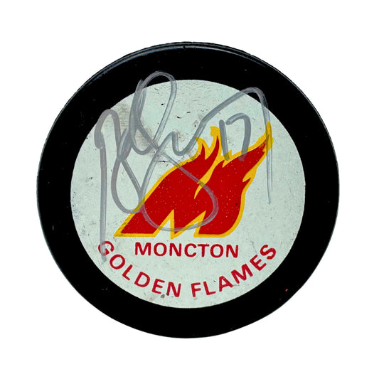 Bob Sweeney Moncton Golden Flames Signed NHL Autograph Puck Silver Auto