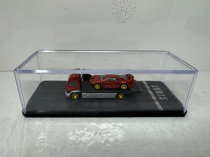 Ferrari F40 & Transporter 1:64 Diecast with Display Case has Custom Real Riders Tire & Paint Job